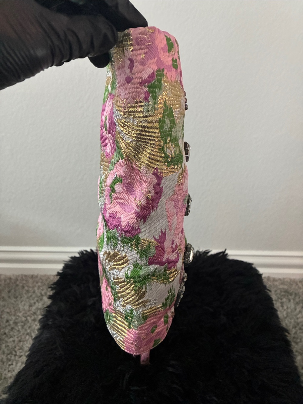 Azalea Wang Pink Floral Crystal-Embellished Pointed-Heel Boot - Picture 2 of 6
